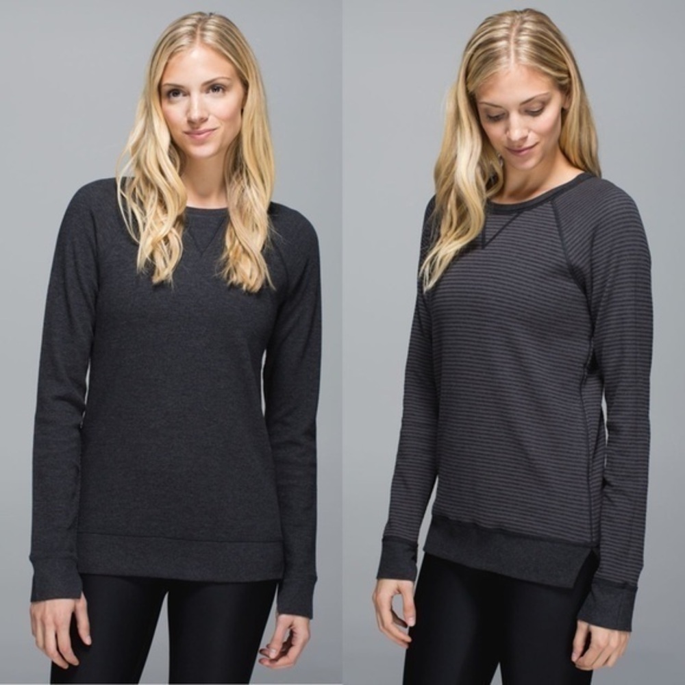 Lululemon Open Your Heart Long Sleeve II Shirt Reversible Pullover Dark Grey